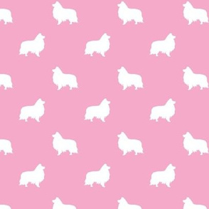 sheltie silhouette fabric - shetland sheepdog fabric, dog fabric, dog silhouette fabric  - pink