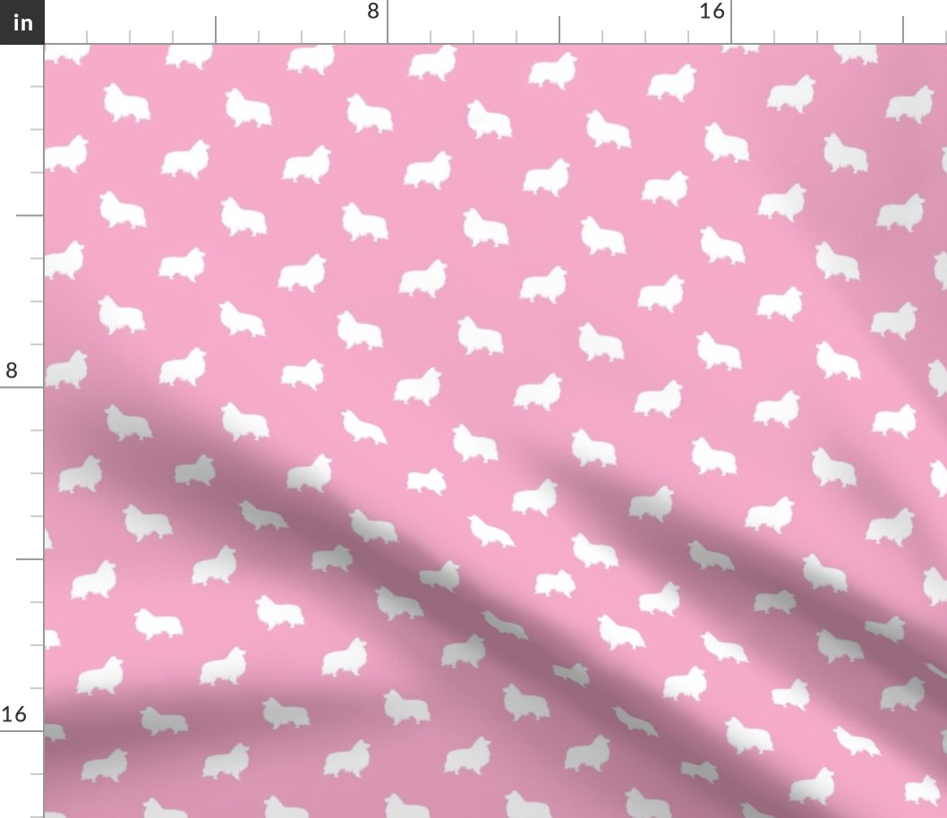 sheltie silhouette fabric - shetland sheepdog fabric, dog fabric, dog silhouette fabric  - pink