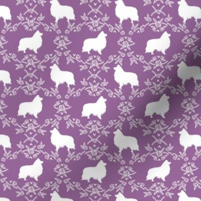 sheltie silhouette fabric - shetland sheepdog fabric, dog fabric, dog silhouette fabric  - purple floral