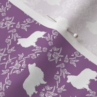 sheltie silhouette fabric - shetland sheepdog fabric, dog fabric, dog silhouette fabric  - purple floral