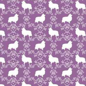 sheltie silhouette fabric - shetland sheepdog fabric, dog fabric, dog silhouette fabric  - purple floral