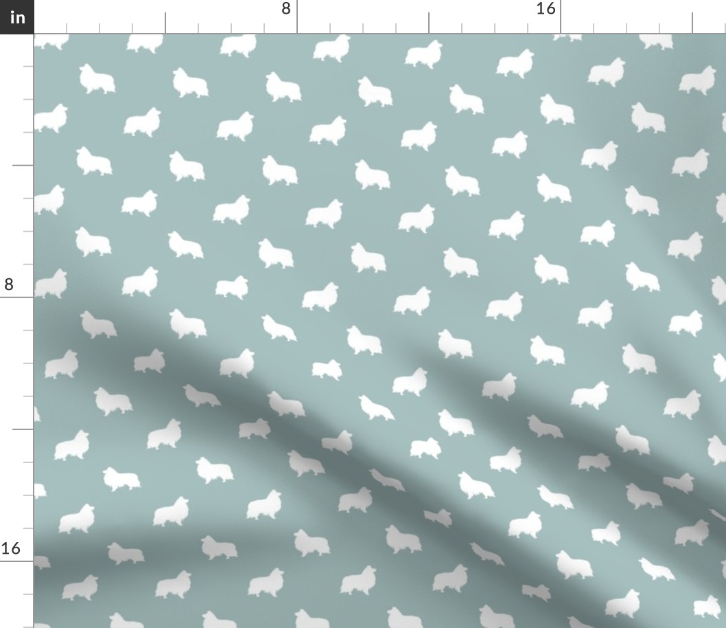 sheltie silhouette fabric - shetland sheepdog fabric, dog fabric, dog silhouette fabric  - blue