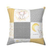 Starry Sky Baby Elephant Quilt Top – Nursery Blanket Bedding - Honey Gold & Gray