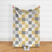 Starry Sky Baby Elephant Quilt Top – Nursery Blanket Bedding - Honey Gold & Gray