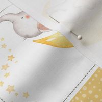 Starry Sky Baby Elephant Quilt Top – Nursery Blanket Bedding - Honey Gold & Gray ROTATED