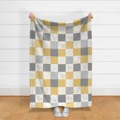 Starry Sky Baby Elephant Quilt Top – Nursery Blanket Bedding - Honey Gold & Gray ROTATED