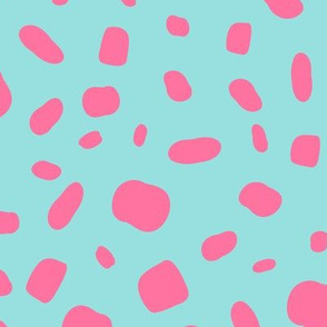 Pink abstract vector shapes over turquoise seamless pattern