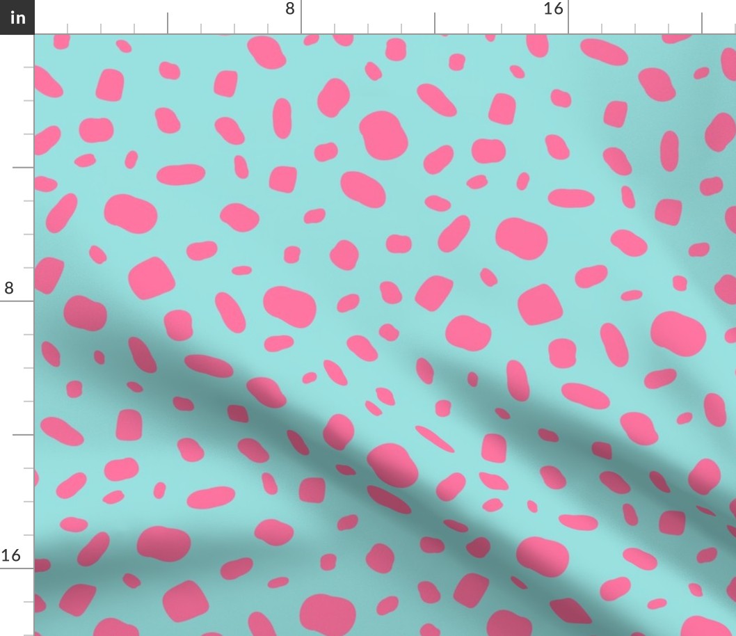Pink abstract vector shapes over turquoise seamless pattern