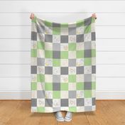 Starry Sky Baby Elephant Quilt Top – Nursery Blanket Bedding - Apple Green & Gray ROTATED