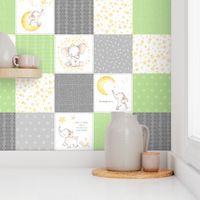 Starry Sky Baby Elephant Quilt Top – Nursery Blanket Bedding - Apple Green & Gray