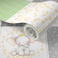 Starry Sky Baby Elephant Quilt Top – Nursery Blanket Bedding - Apple Green & Gray