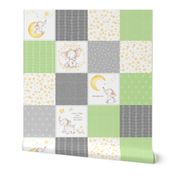 Starry Sky Baby Elephant Quilt Top – Nursery Blanket Bedding - Apple Green & Gray