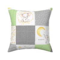 Starry Sky Baby Elephant Quilt Top – Nursery Blanket Bedding - Apple Green & Gray