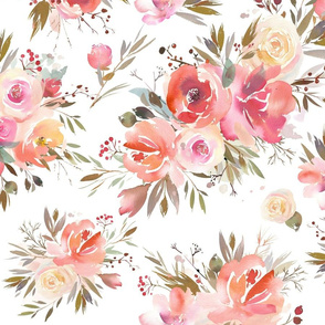 Winter Floral - warm pink and peach on white