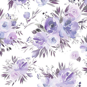 Winter Roses - purple on white