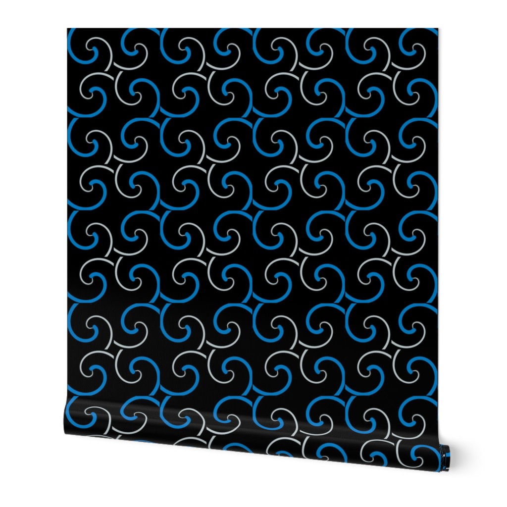 Swirls in Blue and Silver on Black 