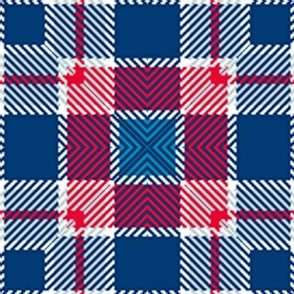 Navy Blue Silver Red Square Patriotic Plaid 