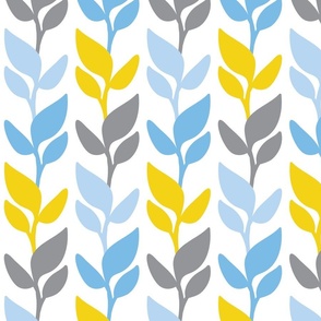 Leaf Stripe White Blue Grey Yellow