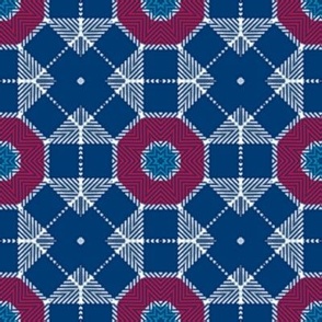 Center Court Navy Blue Red Silver Hexagon Plaid