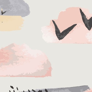 Minimal grey pink mustard pastel watercolor abstract shapes jumbo