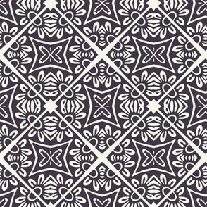  Hand drawn mosaic tile shape. Repeating floral azulejo background. 
