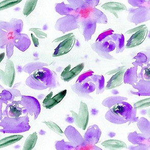 Amethyst secret garden • watercolor flowers in purple
