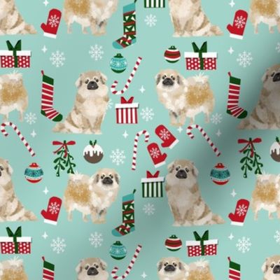 tibetan spaniel christmas fabric - tibetan spaniel fabric, christmas fabric, christmas dog fabric - light blue