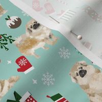 tibetan spaniel christmas fabric - tibetan spaniel fabric, christmas fabric, christmas dog fabric - light blue