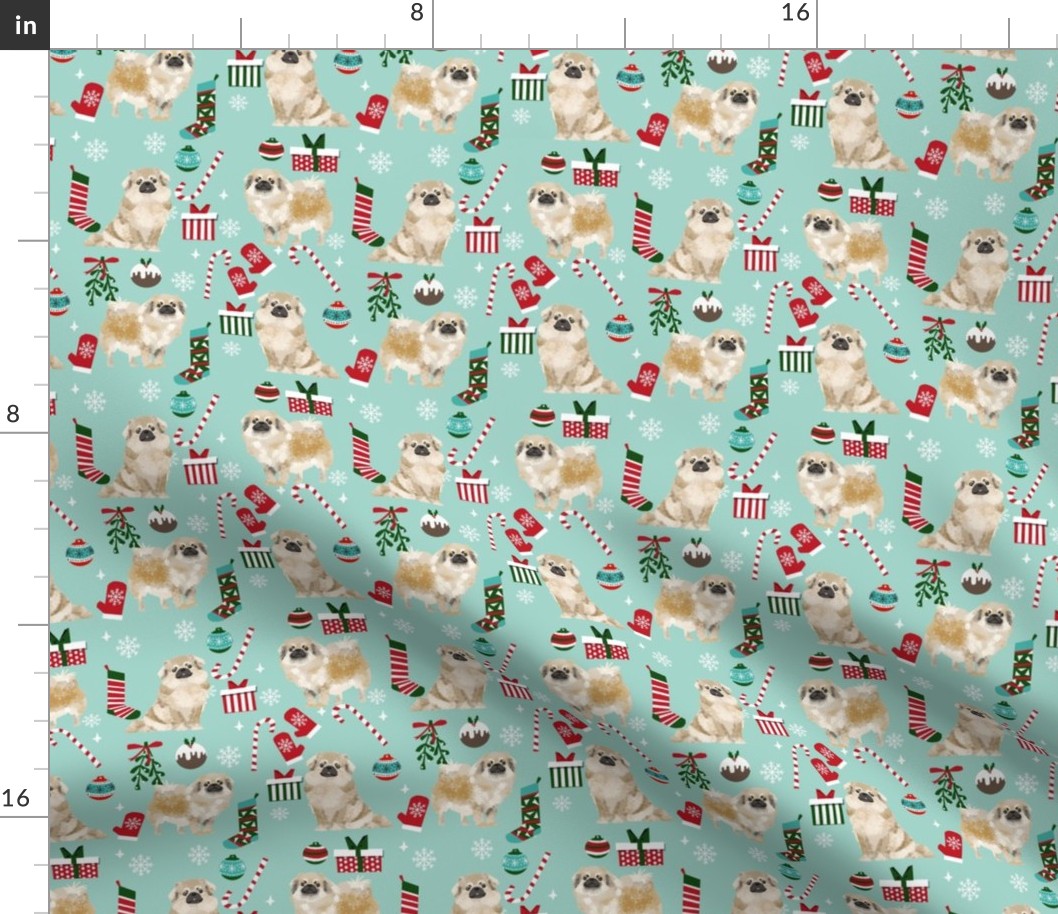 tibetan spaniel christmas fabric - tibetan spaniel fabric, christmas fabric, christmas dog fabric - light blue