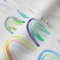 Watercolor rainbows • aqua and purple shades • colorful painted design for nursery