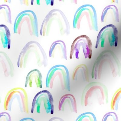 Watercolor rainbows • aqua and purple shades • colorful painted design for nursery