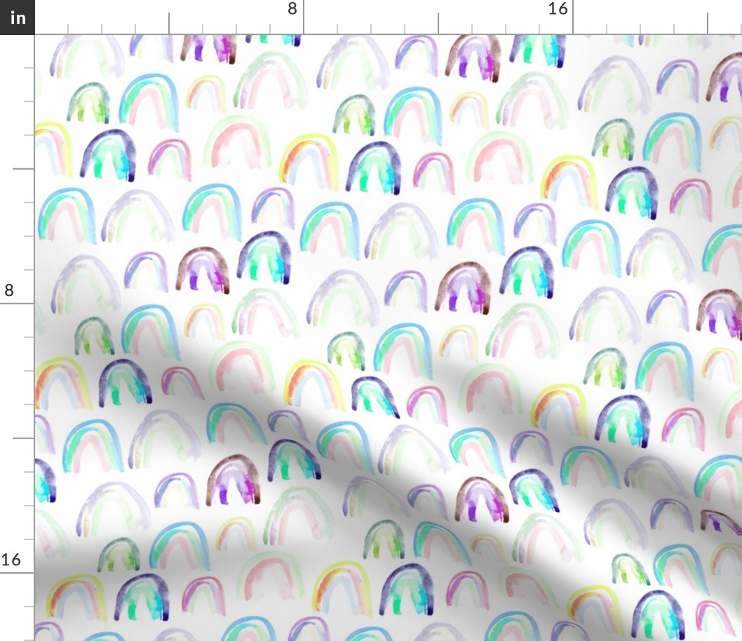 Watercolor rainbows • aqua and purple shades • colorful painted design for nursery