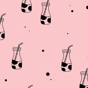 Little cow milk glass bottles baby nursery theme black outline pink girls