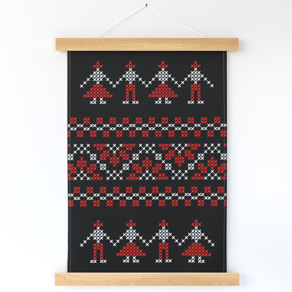 Cross-stitch people Romanian traditional motifs Wall Hanging