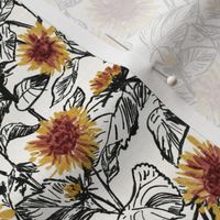 Blazing Sunflower Meadow (black-white) 9”