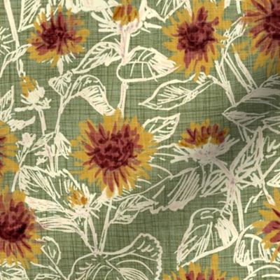 Blazing Sunflower Meadow (vanilla-sage) 18”