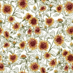 Blazing Sunflower Meadow (sage-white) 8”