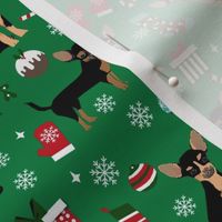 chihuahua dog christmas fabric - cute chihuahua fabric, christmas holiday dog fabric, black and tan chihuahua - green