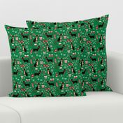 chihuahua dog christmas fabric - cute chihuahua fabric, christmas holiday dog fabric, black and tan chihuahua - green