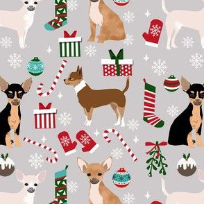 chihuahua dog christmas fabric - cute chihuahua fabric, christmas holiday dog fabric, mixed coats chihuahua -  ruby