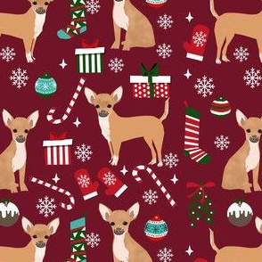 chihuahua dog christmas fabric - cute chihuahua fabric, christmas holiday dog fabric, tan chihuahua -  ruby