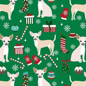chihuahua dog christmas fabric - cute chihuahua fabric, christmas holiday dog fabric, white  chihuahua - green