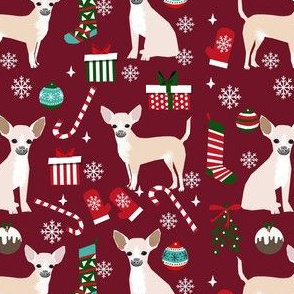 chihuahua dog christmas fabric - cute chihuahua fabric, christmas holiday dog fabric, white  chihuahua -  ruby