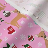 chihuahua dog christmas fabric - cute chihuahua fabric, christmas holiday dog fabric, tan chihuahua -  pink