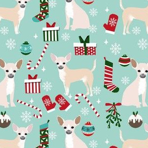 chihuahua dog christmas fabric - cute chihuahua fabric, christmas holiday dog fabric, white  chihuahua - light blue