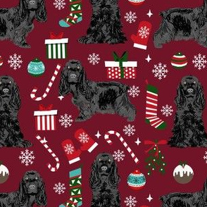 cocker spaniel christmas fabric - black cocker spaniel fabric, dog fabric, christmas dog fabric  - ruby