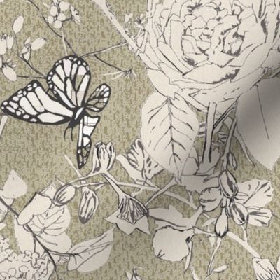 botanical study with butterflies in neutral canvas