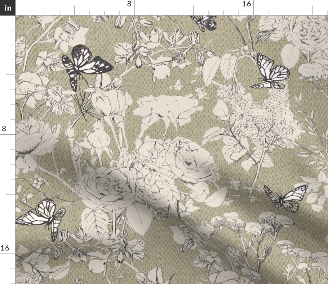 botanical study with butterflies in neutral canvas