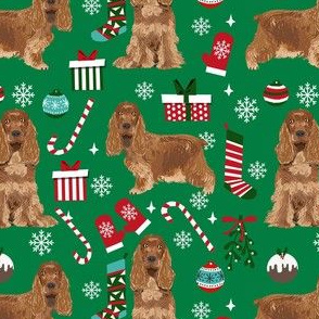 cocker spaniel christmas fabric - cocker spaniel fabric, dog fabric, christmas dog fabric  - bright green