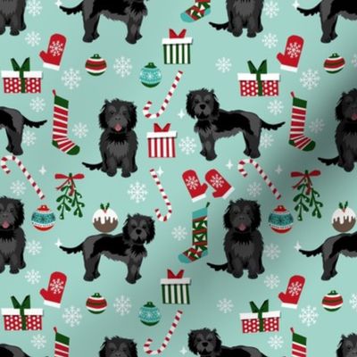 cockapoo christmas fabric - black cockapoo fabric, dog fabric, christmas dog fabric - blue